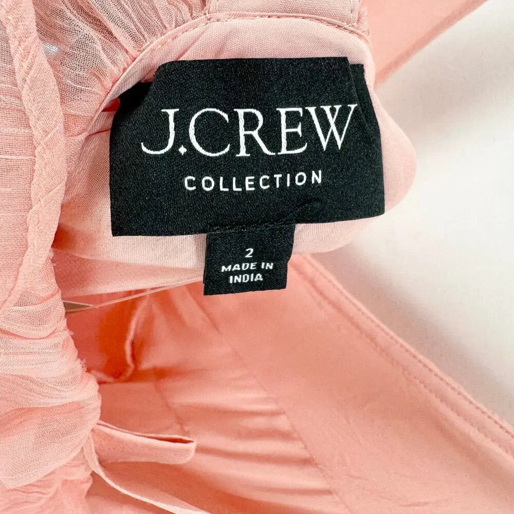 J.Crew Collection Ruffle Trim Midi Dress Crinkle Cupro Blushed Peach US 2 NWT - Picture 6 of 14